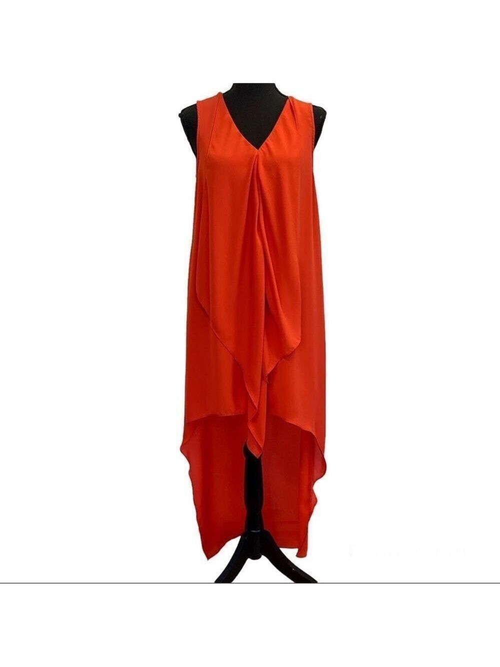CAROLINA Belle red sleeveless flowy ruffle frill front midi dress Sz S